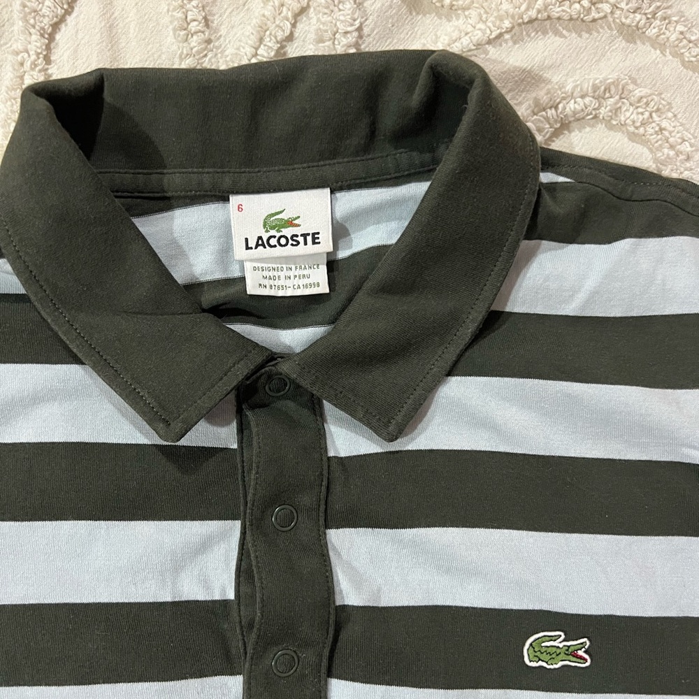Light Blue and Green Striped Lacoste Polo